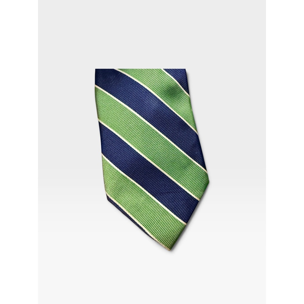 Tommy Hilfiger Mens Silk Necktie Green Navy Blue Diagonal Rep Stripe preppy